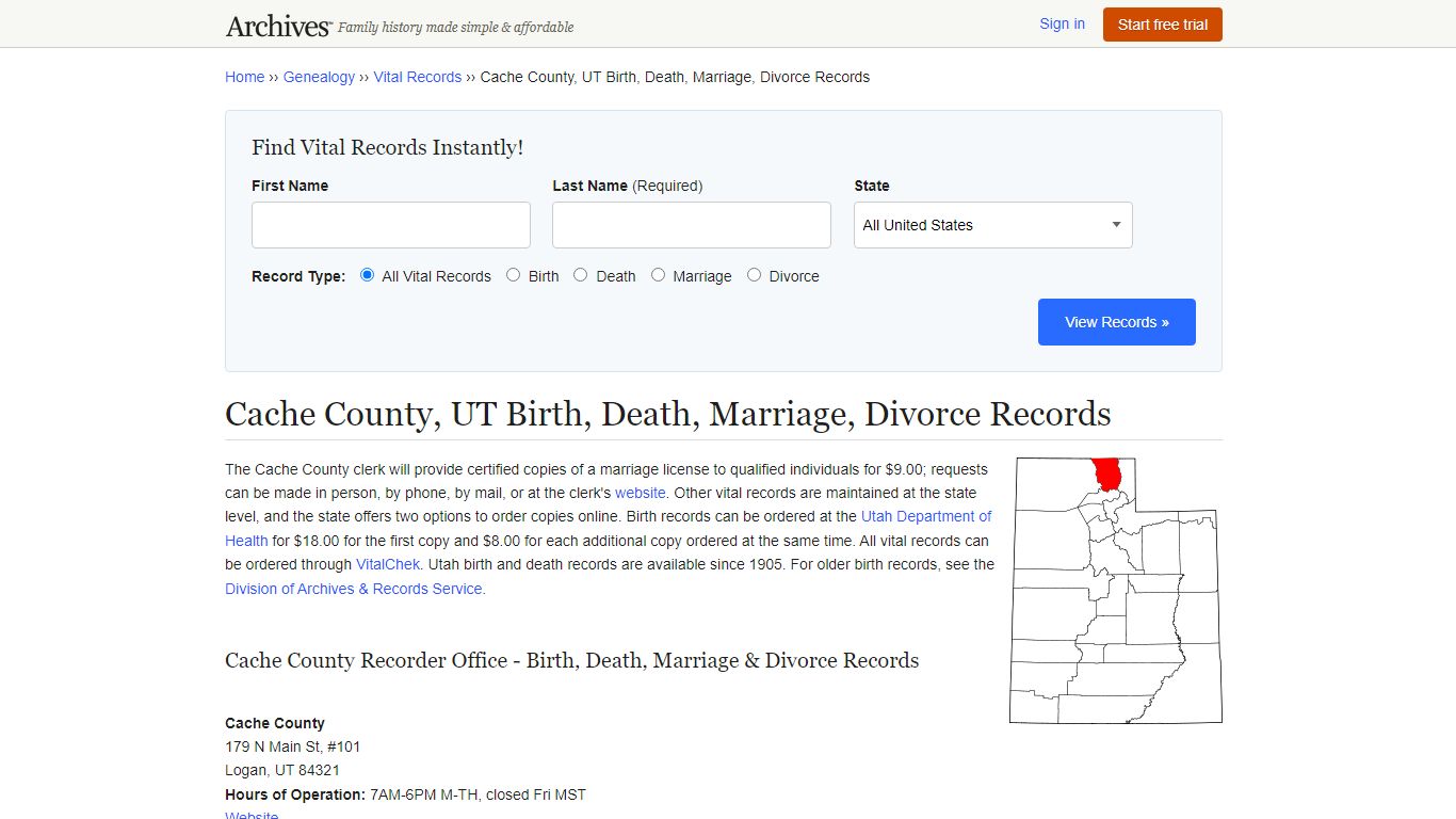 Cache County, UT Birth, Death, Marriage, Divorce Records - Archives.com