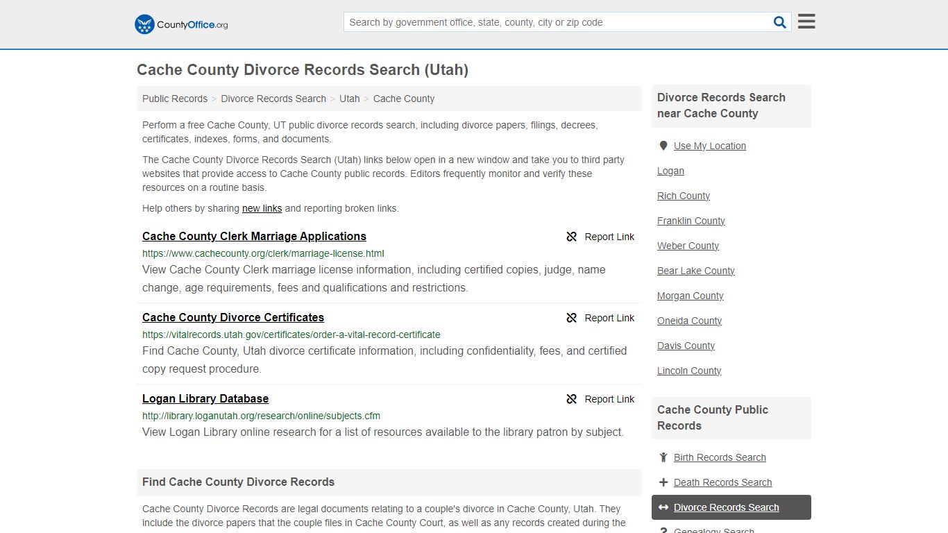 Cache County Divorce Records Search (Utah) - County Office